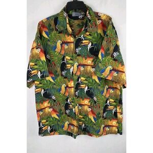 Vtg High Seas Trading Co‎ Hawaiian Shirt Jungle Parrot Animal Print XXL USA Made